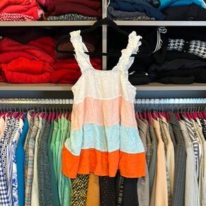 Adora white/pink/blue/orange ruffled elastic strap top size S